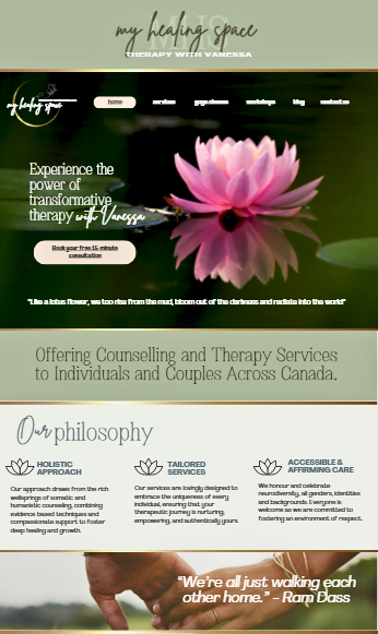 the website design for my healing space